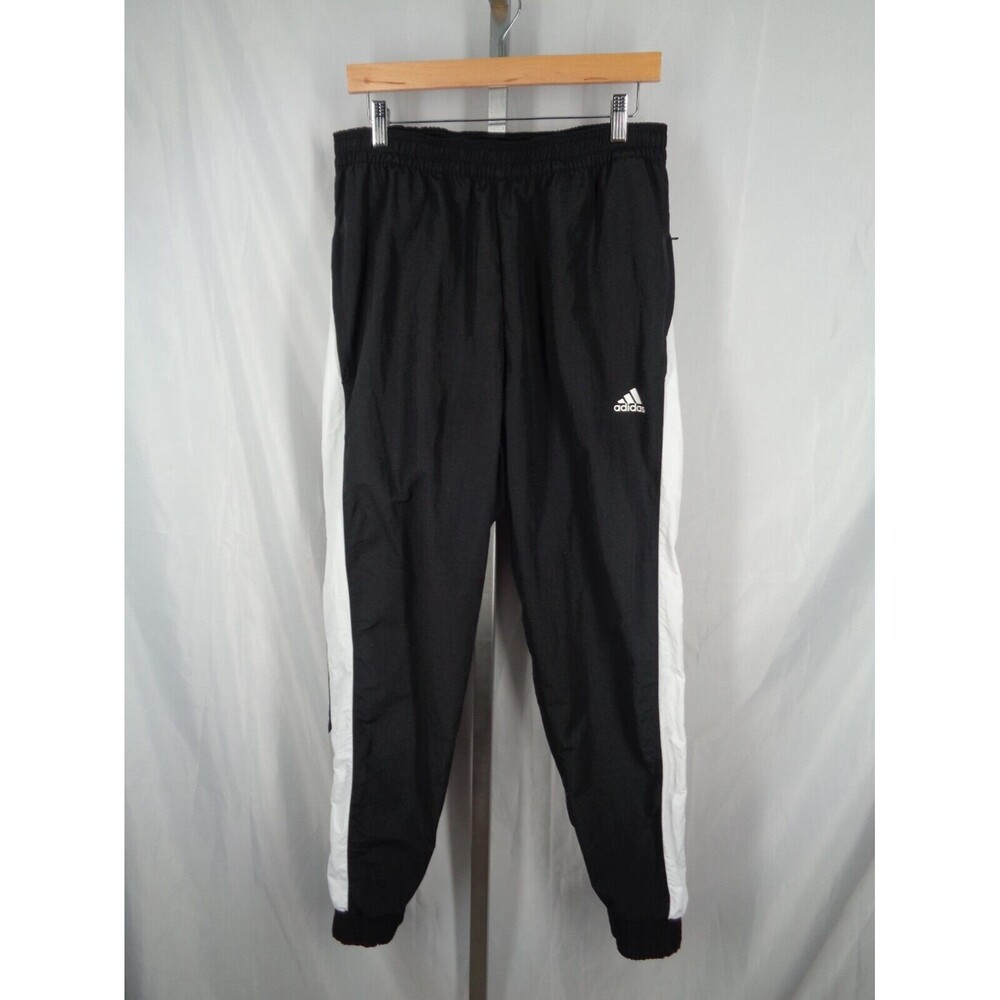Adidas Nylon Wind Pants Size Medium Mens Jogger Colorblock Black White Gray